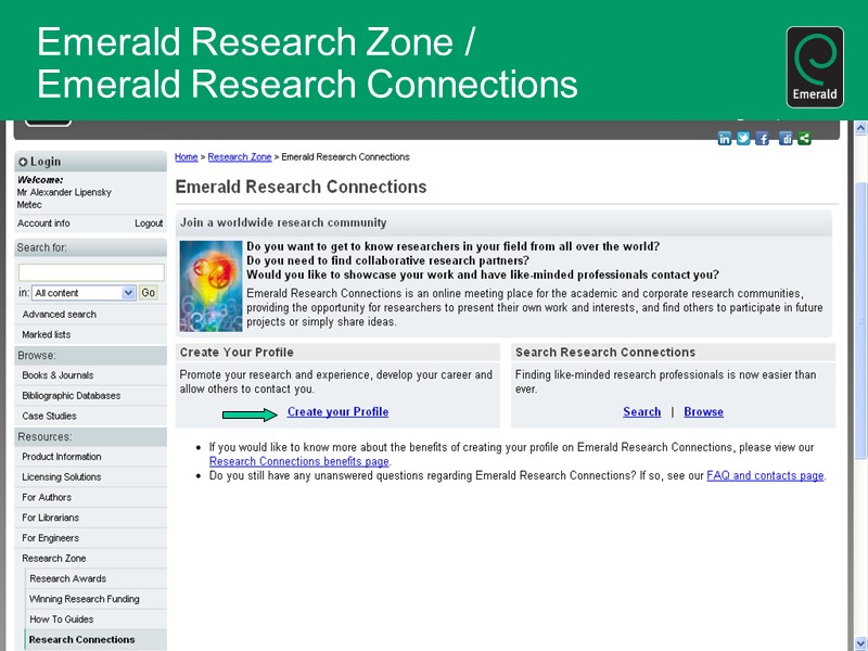 Emerald Research Zone /  Emerald Research Connections